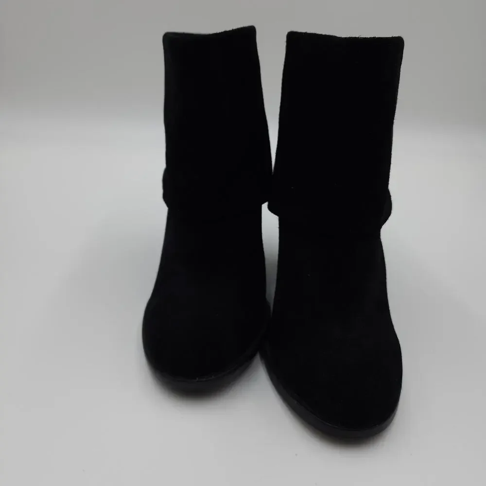 VINCE CAMUTO BRASS Black Suede Leather High Heel Ankle Fold Down Boots Size 6.5